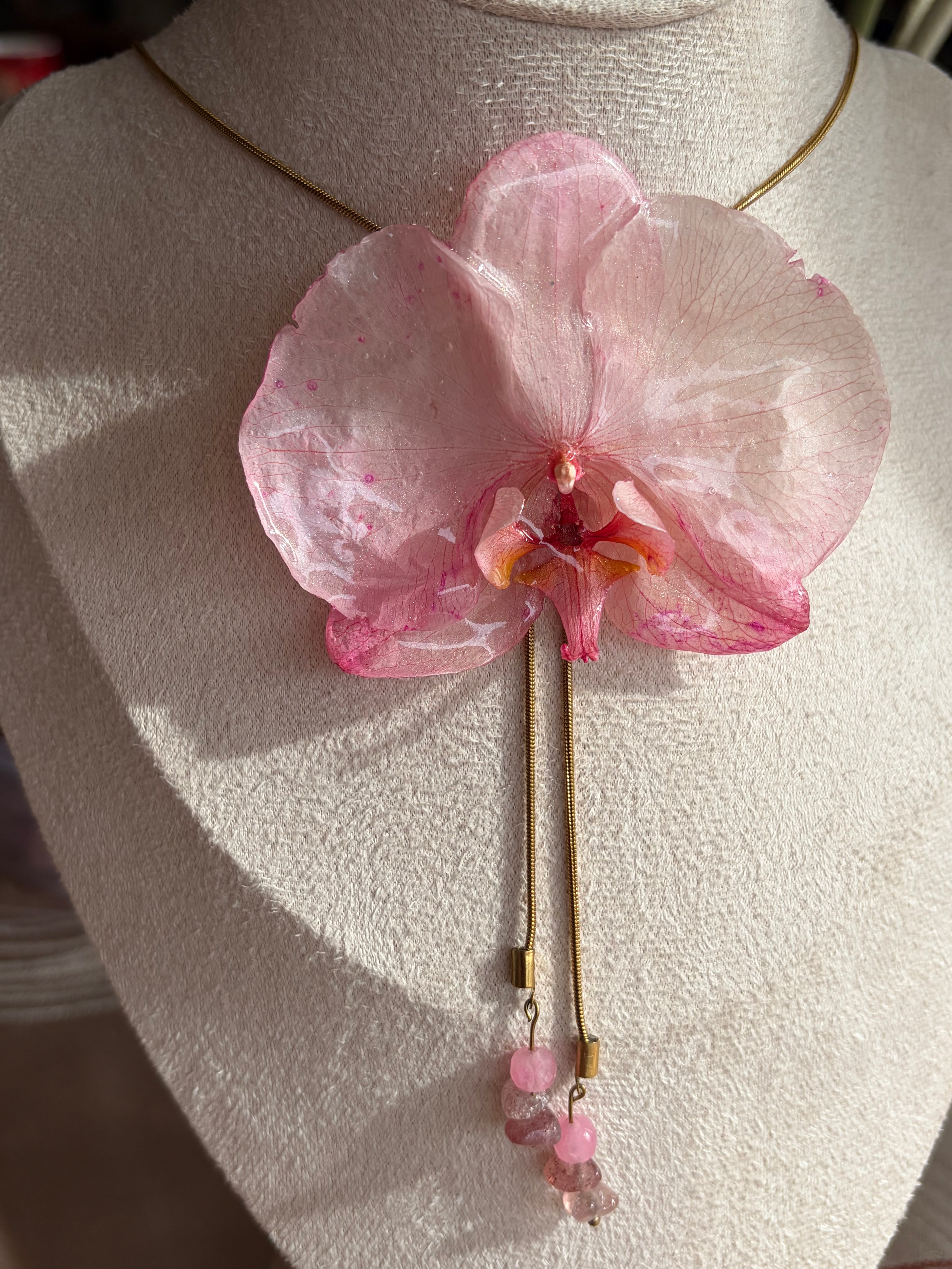 Pink Orchid Veil Necklace