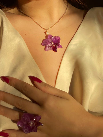 Orchid Solitaire Necklace and Ring Bundle - CocoSorella